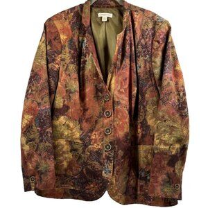 Coldwater Creek Jacket Size 18 Button Up Long Sleeve Colorful‎ Floral Watercolor
